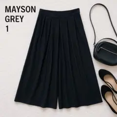 美品 メイソングレイ 日本製ワイドパンツ 黒 上品 オフィカジ タックパンツ