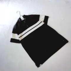 KN0130【ブラックアンドホワイト】ポロシャツ【L】ファスナー バイカラー