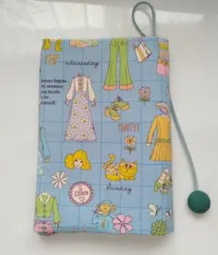 文庫本布のブックカバー　ファッション水色