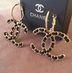 新品未使用【CHANEL】でかココマークレザーチェーンフープヴィンテージピアス