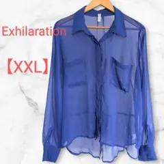 xhilaration　シアーブラウス　【XXL】　ブルー　長袖　ゆったり