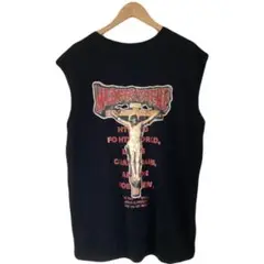 イエスキリスト　タンクトップ　ノースリーブ　アートTシャツ　プリント　ブラック