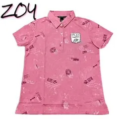 美品♥ゴルフ レディース 半袖 ポロシャツ ピンク ワッペン ZOY ゾーイ L