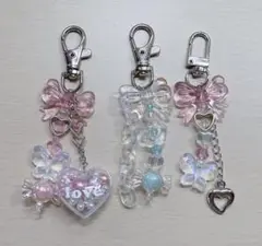 ビーズキーホルダー 韓国 ピンク 水色 クリア