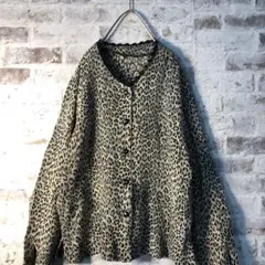 【ヴィンテージ】レオパード柄ノーカラーシャツ レトロ 古着BS6