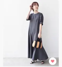 SHIPS.me: 半袖 ヘム ロング ワンピース　チャコールグレー