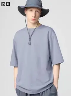 【ユニクロ】エアリズムコットンオーバーサイズTシャツ/5分袖 ブルー　XL