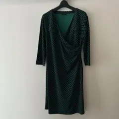 TALBOTS M 緑と黒の幾何学模様 ワンピース