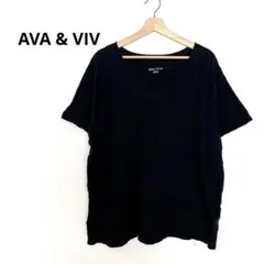 AVA & VIV ブラック Vネック 半袖Tシャツ カジュアル　ゆったり着用
