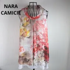 ★NARA CAMICIE★花柄ノースリーブチュニック L★品良く華やか素敵★