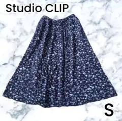 【Studio CLIP】ブラック 花柄 総柄 ロングフレアスカート 春夏秋 S