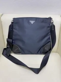 美品プラダ PRADA ショルダーバッグ ナイロン レザー ブラック