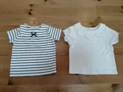 ストライプ半袖シャツ90cm・白フリルシャツ100cmセット