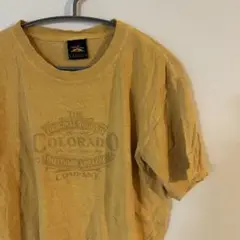 イエロー アメリカ メンズ 半袖 古着 Tシャツ プリント入り L