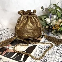 CHANEL シャネル【美品】ビンテージ ゴールド 巾着 ショルダーバッグ