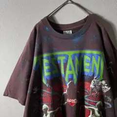 雰囲気抜群‼️TESTAMENT バンド 古着 両面 総柄 フェード XL