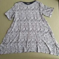 CROCODILE ダマスク柄 半袖チュニック M