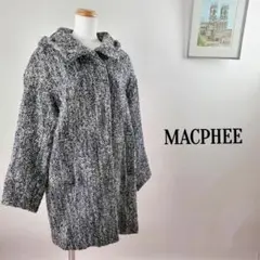 マカフィーMACPHEEウールブレンドミックスツイードコートフード付ミドル丈38