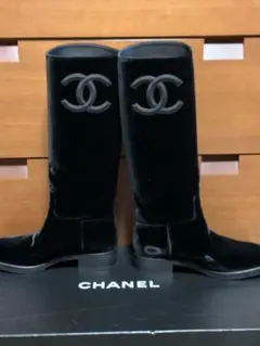 シャネルブーツ♡ロングブーツ ビッグココマーク ベルベット