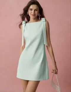 新品♡importミントグリーン ミニドレス ストラップ付き