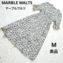 新品　タグ紐付き　マーブルワルツ ふんわり袖 花柄 半袖 ロングワンピース M
