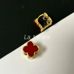 4つ葉クローバーピアス　2wayレッドジルコニア