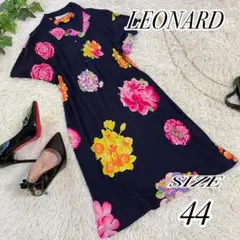 【美品】LEONARDレオナール レディース半袖花柄フラワーポロシャツワンピース
