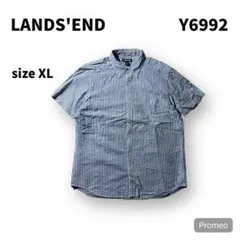 【即購入OK】LANDS'END 半袖シアサッカーシャツ　サイズXL ブルー