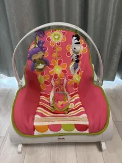 フィッシャープライス花柄バウンサーおもちゃ付き　牛さん&おさるさん
