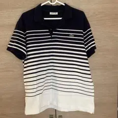 LACOSTE ストライプ ポロシャツ ネイビー/ホワイト