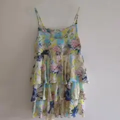 フラワープリント フリルタンクトップ