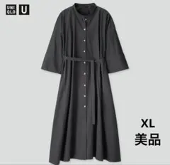 極美品ユニクロユー スタンドカラーシャツワンピース XL 黒