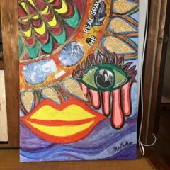 ポップアート アクリル画　目と唇の絵