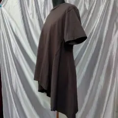 しまむら　ダークブラウン コットン 半袖アシンメトリーロングＴシャツ