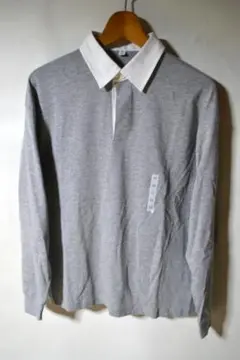 新品 GU ラガーシャツ 長袖 グレー M メンズ ポロシャツ スポーツ 未使用