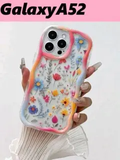 GalaxyA52 なみなみケース　カラフルフラワー Galaxyケース