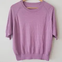 ♡美品♡無印良品ＵＶカットヘンプ混 クルーネック五分袖 ニットカットソー XL