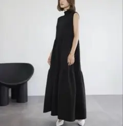 マキシ丈 ワンピース ロング ティアード ドッキング ノースリーブ 着痩せ