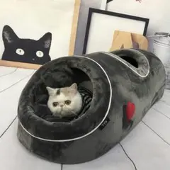 猫小屋 猫ハウス 安全感 隠れ家 トンネル型 クッション付き ネコ キャット