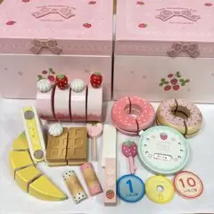【中古】マザーガーデン スイートカフェ リボン セット おままごと 木箱 レジ