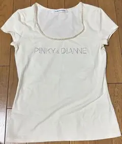Pinky & Dianne 半袖Tシャツ アイボリー ストーン装飾
