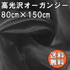 送料無料 高光沢 オーガンジー 生地 ブラック 約80㎝×幅150cm 黒 手芸
