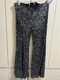 126 スパンコール フレアパンツ ハイウエスト ブラック