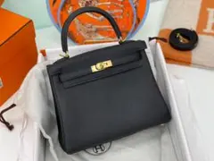 HERMES ブラックレザー ハンドバッグ ショルダー付き