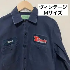 【ヴィンテージ】USAワークシャツ　ネイビー　Mサイズ　ワッペンあり