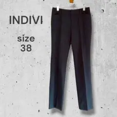 INDIVI　スラックス　38　フォーマルパンツ　グレー　タック　ウール　綺麗