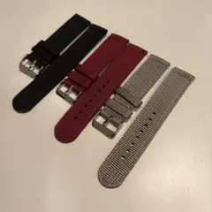ラグ幅22mm 腕時計用/極厚ナイロンバンド 3本セット