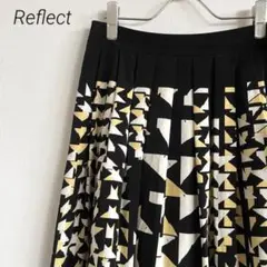 Reflect ひざ丈スカート プリーツスカート 柄スカート サイドベルト 裏地