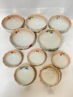 有田焼 紅彩 色絵 万葉絵変わり 親子鉢揃 小鉢 中鉢 各5客 金彩