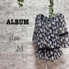 【h22】【ALBUM】ネイビー花柄フレアスリーブトップス 【M】 新品タグ付き